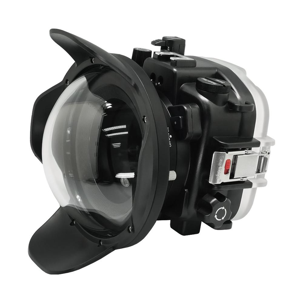 Canon EOS M50 / EOS Kiss M 40m/130ft SeaFrogs Underwater Camera Housing with 15-45mm/11-22mm flat port & 6" Dry Dome Port