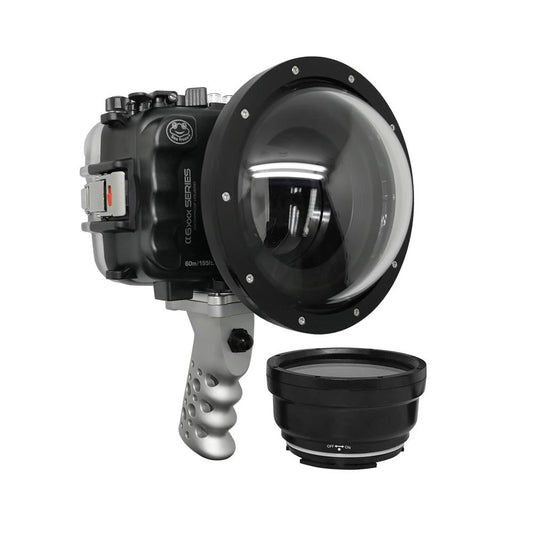 SeaFrogs UW housing for Sony A6xxx series Salted Line with Aluminium Pistol Grip & 6" Dry dome port (Black) - Surfing photography edition / GEN 3
