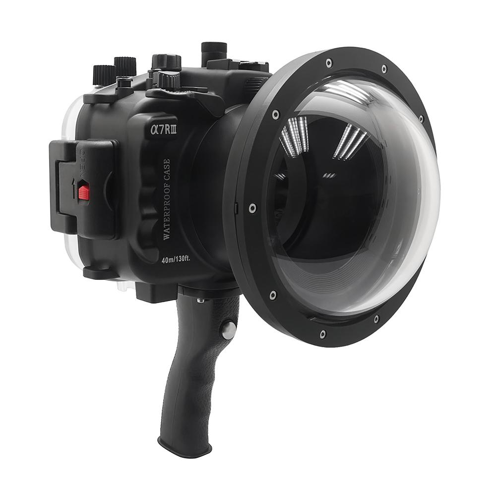 Sony A7 III V.2 Series UW camera housing with 6" Dome port & pistol grip (Including Standard port) Zoom rings for FE12-24 F4 and FE16-35 F4 included. Black - Surf