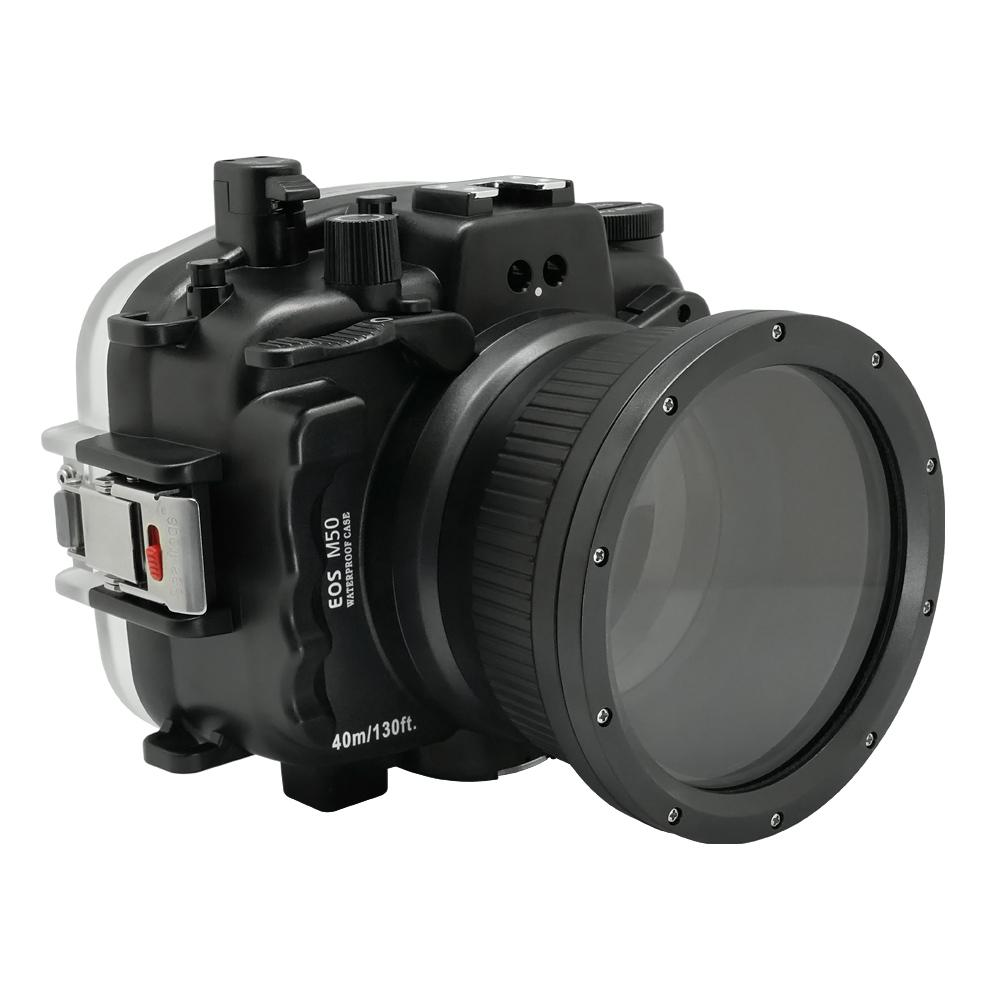 Canon EOS M50 / EOS Kiss M 40m/130ft SeaFrogs Underwater Camera Housing with 15-45mm/11-22mm flat port & 6" Dry Dome Port