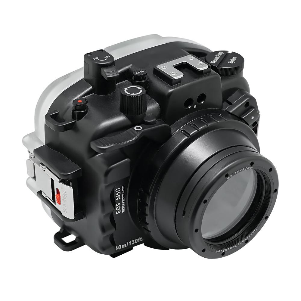Canon EOS M50 / EOS Kiss M (28mm & 32mm) 40m/130ft SeaFrogs Underwater Camera Housing with 67mm threaded flat short port