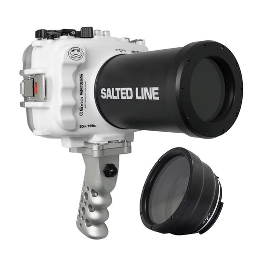 SeaFrogs 60M/195FT Waterproof housing for Sony A6xxx series Salted Line with Aluminium Pistol Grip & 55-210mm lens port (White) / GEN 3