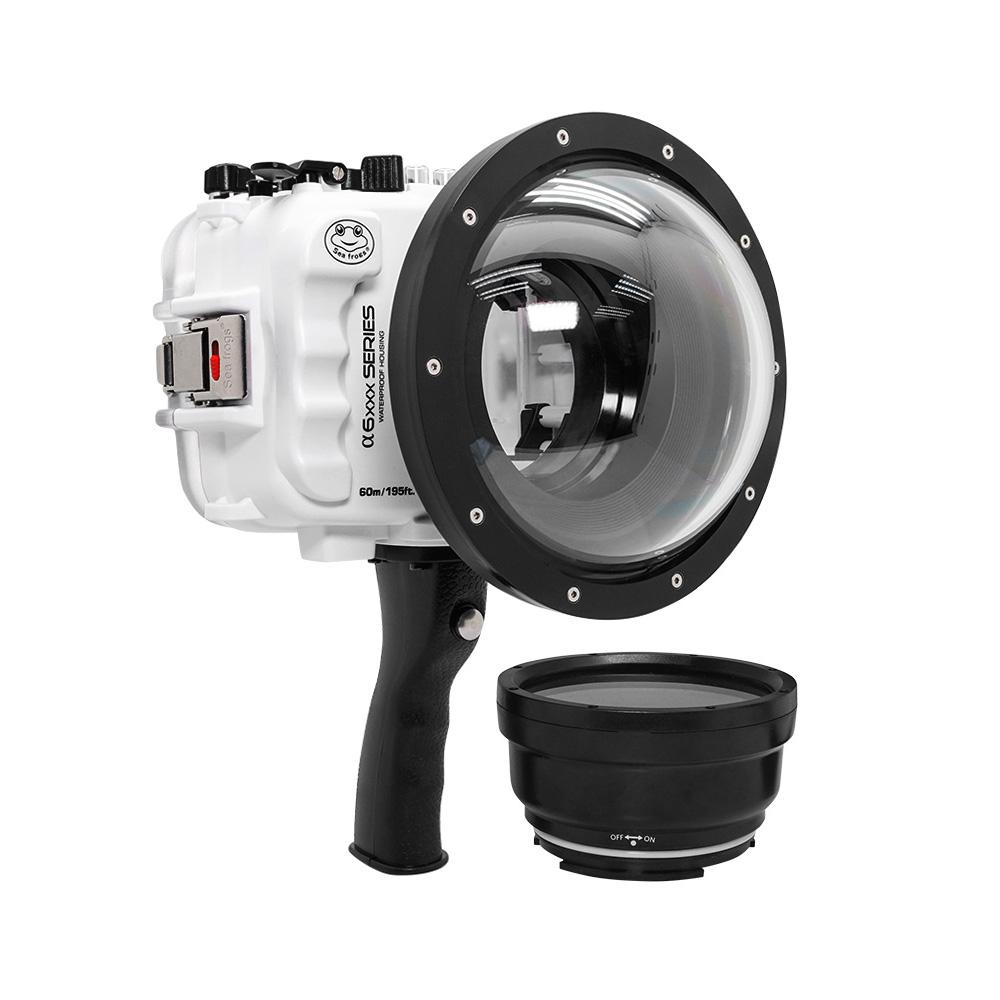 SeaFrogs UW housing for Sony A6xxx series Salted Line with pistol grip & 6" Dry dome port (White) - Surfing photography edition / GEN 3
