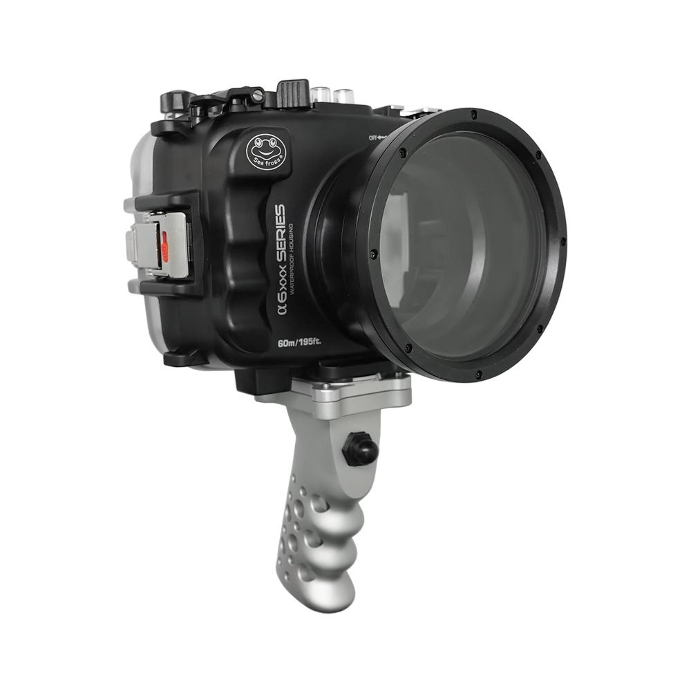 SeaFrogs 60M/195FT Waterproof housing for Sony A6xxx series Salted Line with Aluminium Pistol Grip & 55-210mm lens port / GEN 3