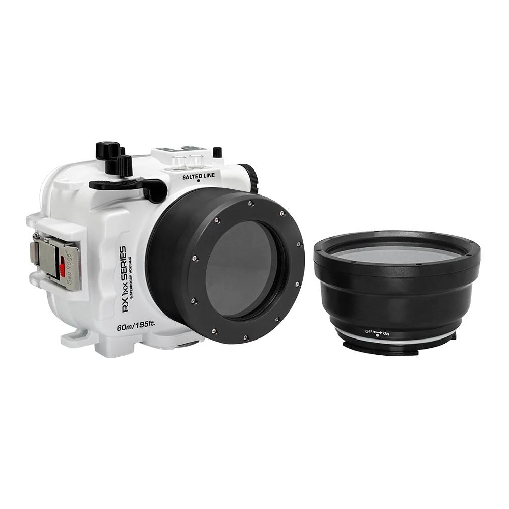60M/195FT Waterproof housing for Sony RX1xx series Salted Line with 67mm threaded short / Macro port for Sony RX100 VI / VII (White) - A6XXX SALTED LINE