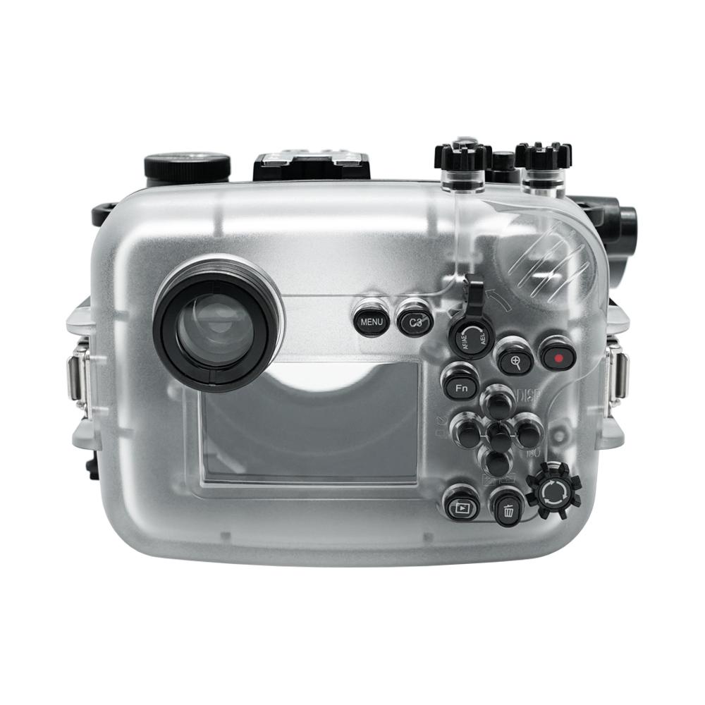 Sony A6600 40M/130FT Underwater camera housing with 67mm threaded Flat Long port. Focus gear for Sony FE 90mm included