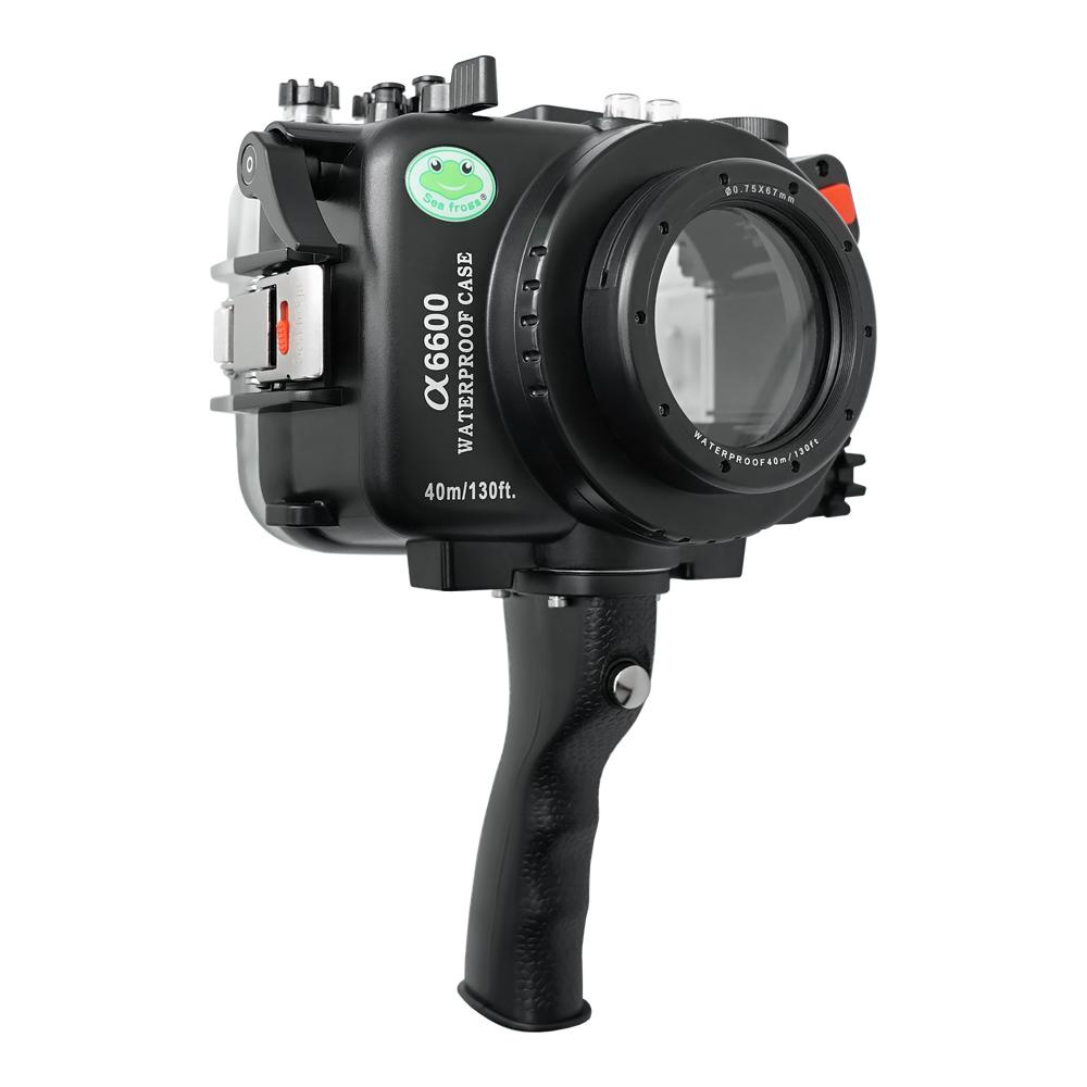 Sony A6600 SeaFrogs 40M/130FT UW housing with 6" Dry Dome Port for E10-18mm lens (zoom gear included), Standard port for E16-50mm (zoom gear included) and with Pistol Grip