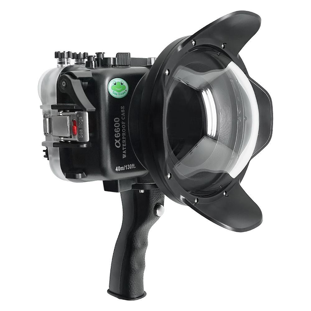 Sony A6600 SeaFrogs 40M/130FT UW housing with 6" Dry Dome Port for E10-18mm lens (zoom gear included), Standard port for E16-50mm (zoom gear included) and with Pistol Grip